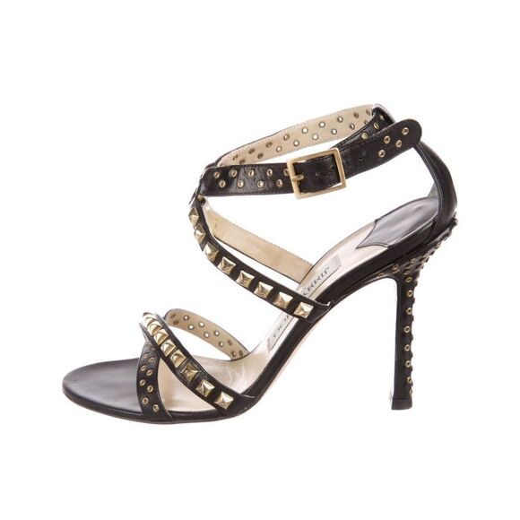 Jimmy Choo Black and Gold Studded Sandals - Picture 2 of 11